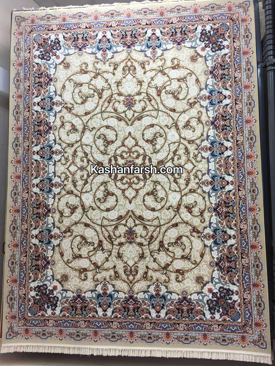 فرش ماشینی کاشان طرح ثنا 1000 شانه برجسته