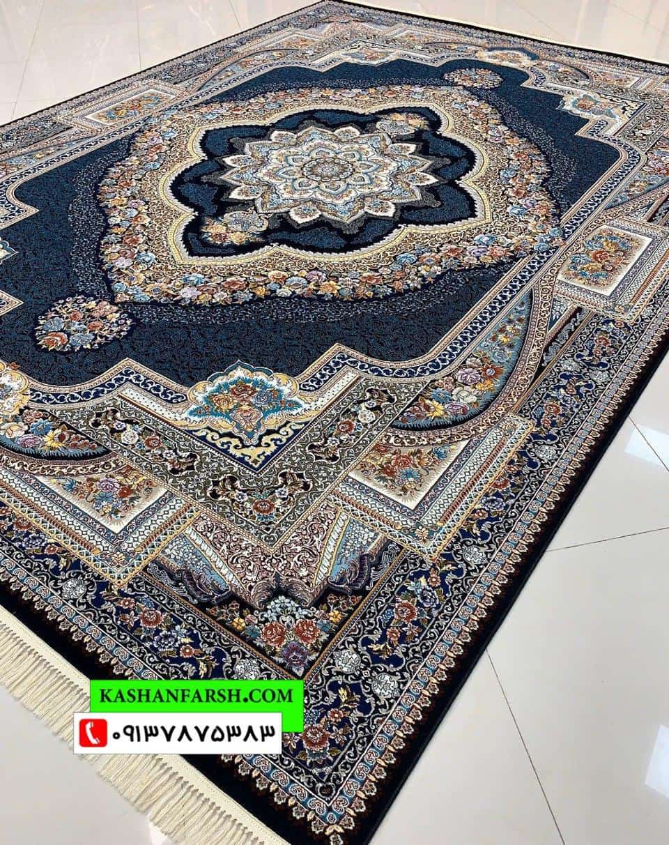 فرش ماشینی کاشان طرح باغ معلق 700 شانه