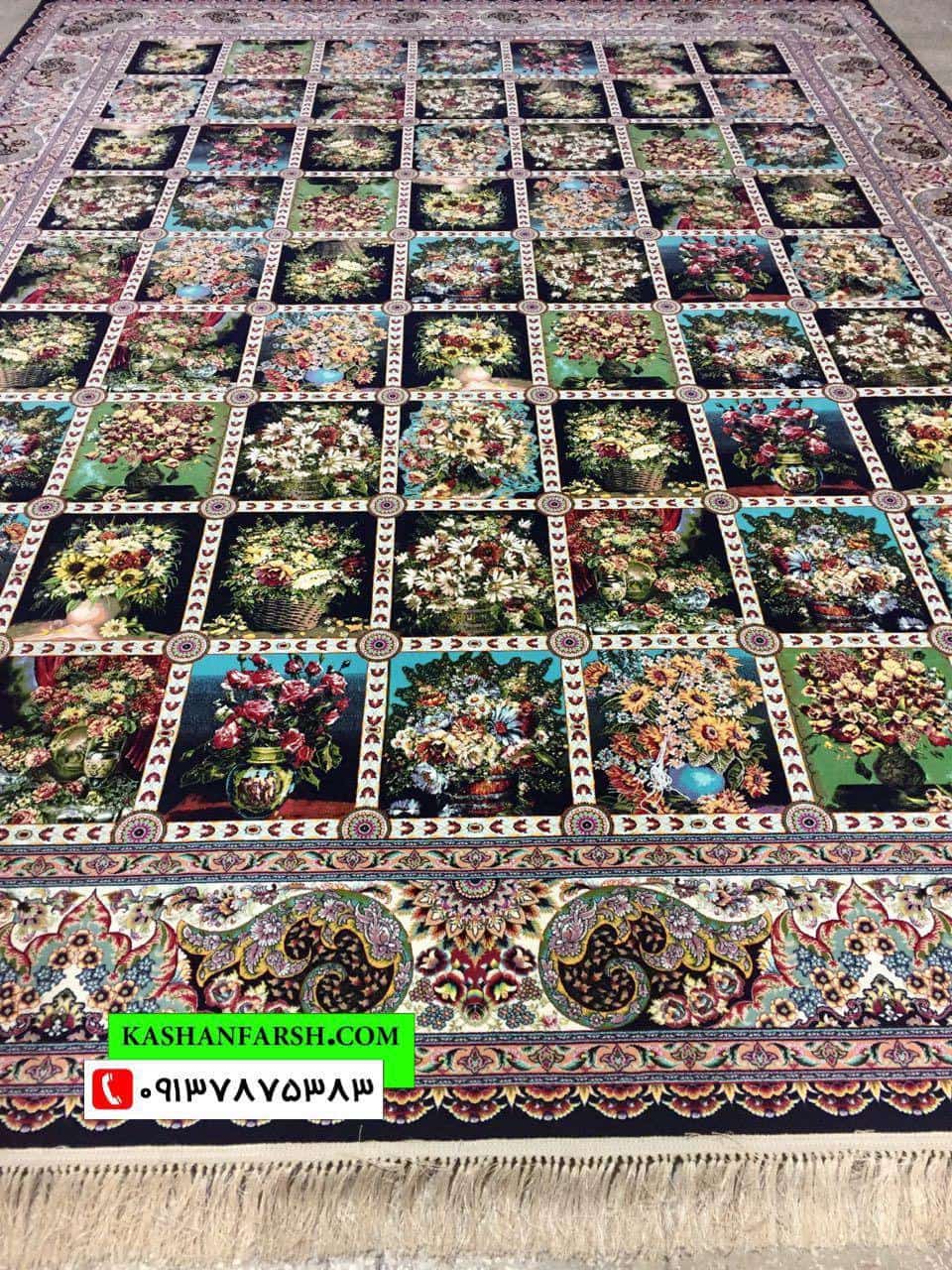 فرش طرح خشتی گل 1200 شانه