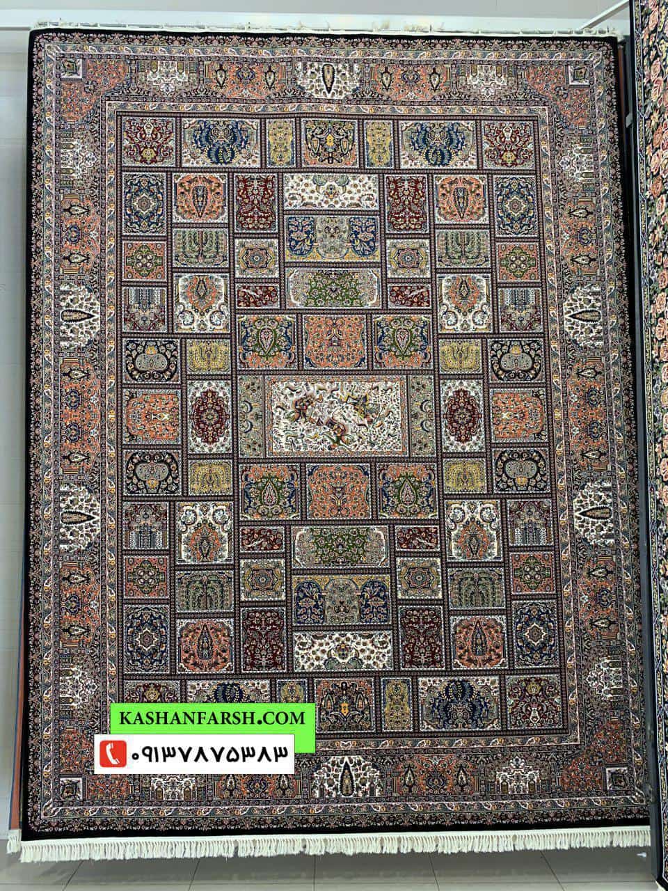 فرش ماشینی کاشان طرح خشتی 700 شانه